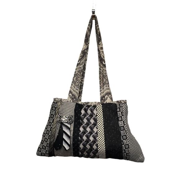 Vintage Handmade Quilted Tie Medium Tote - Picture 1 of 8